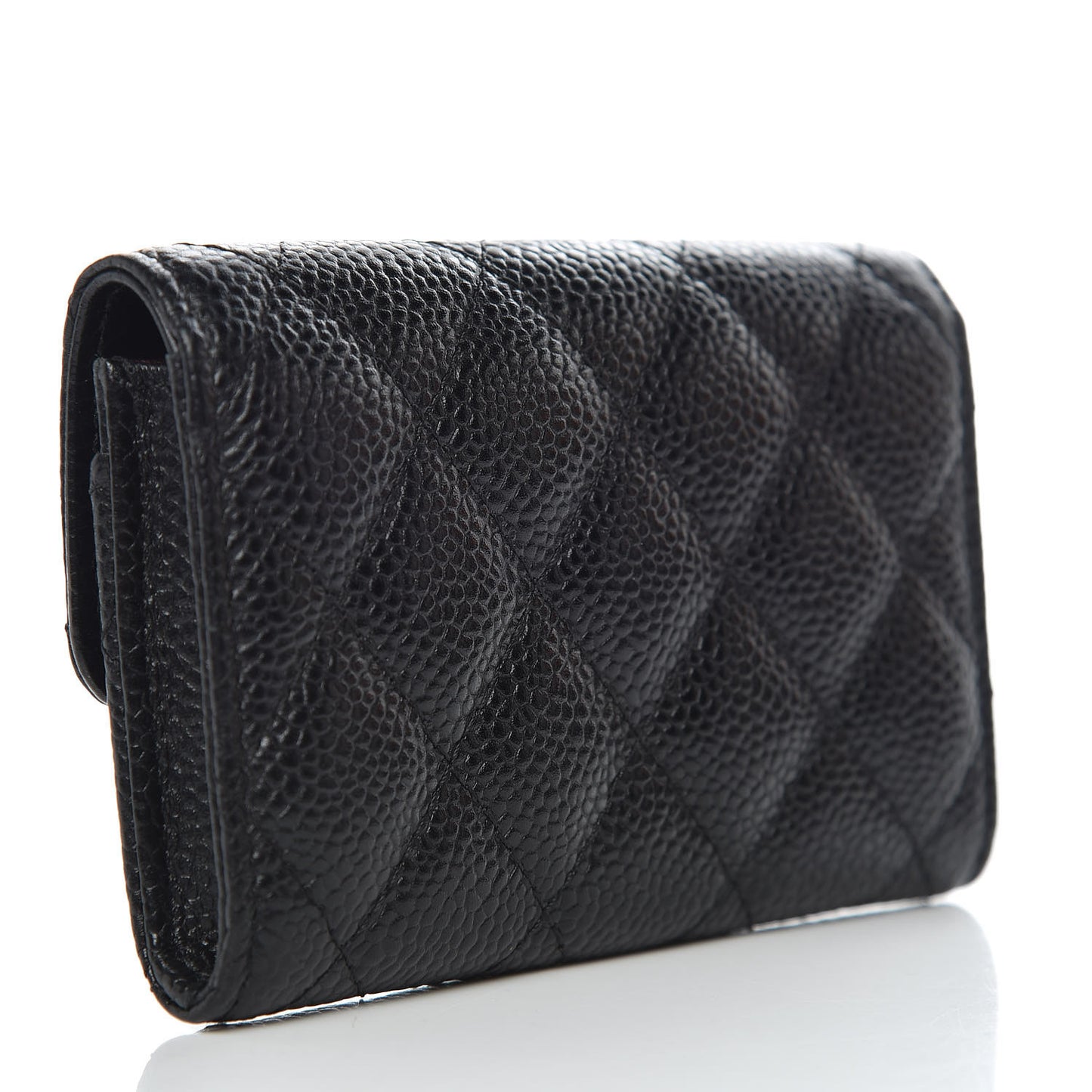 Caviar Quilted Flap Card Holder Black
