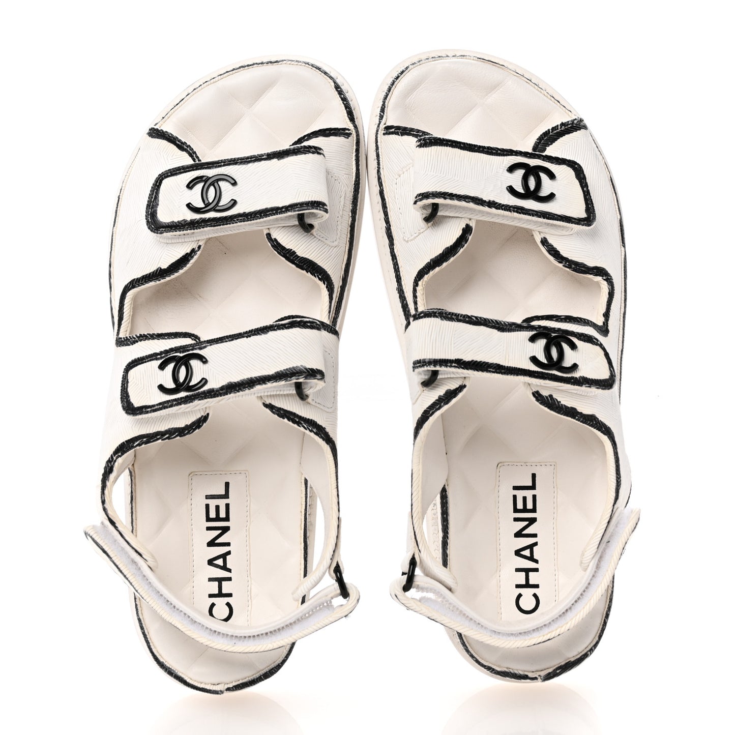 Calfskin Printed Velcro Dad Sandals 39 White Black