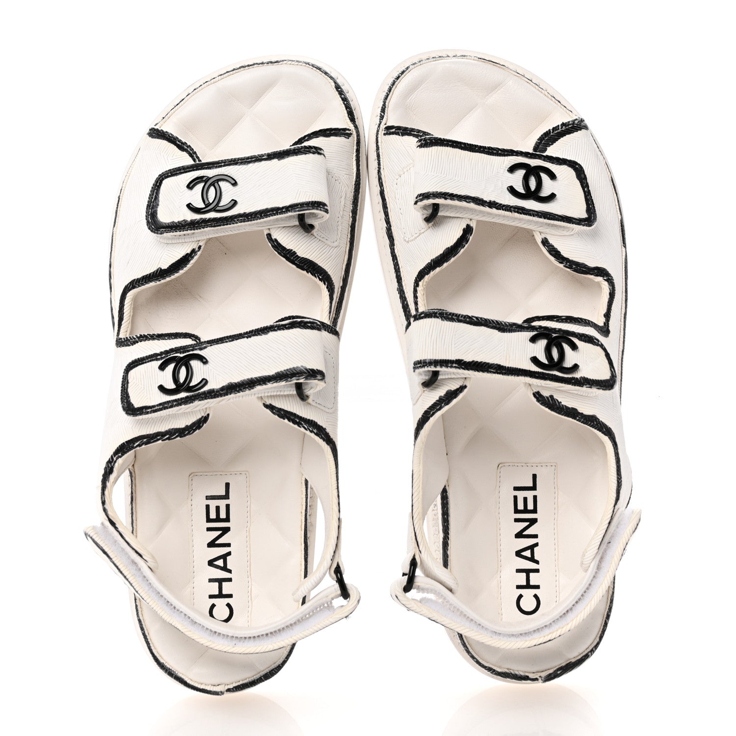 Chanel Calfskin Printed Velcro Dad Sandals 39 White Black 2 of 11