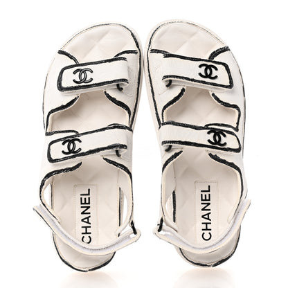 Chanel Calfskin Printed Velcro Dad Sandals 39 White Black 2 of 11