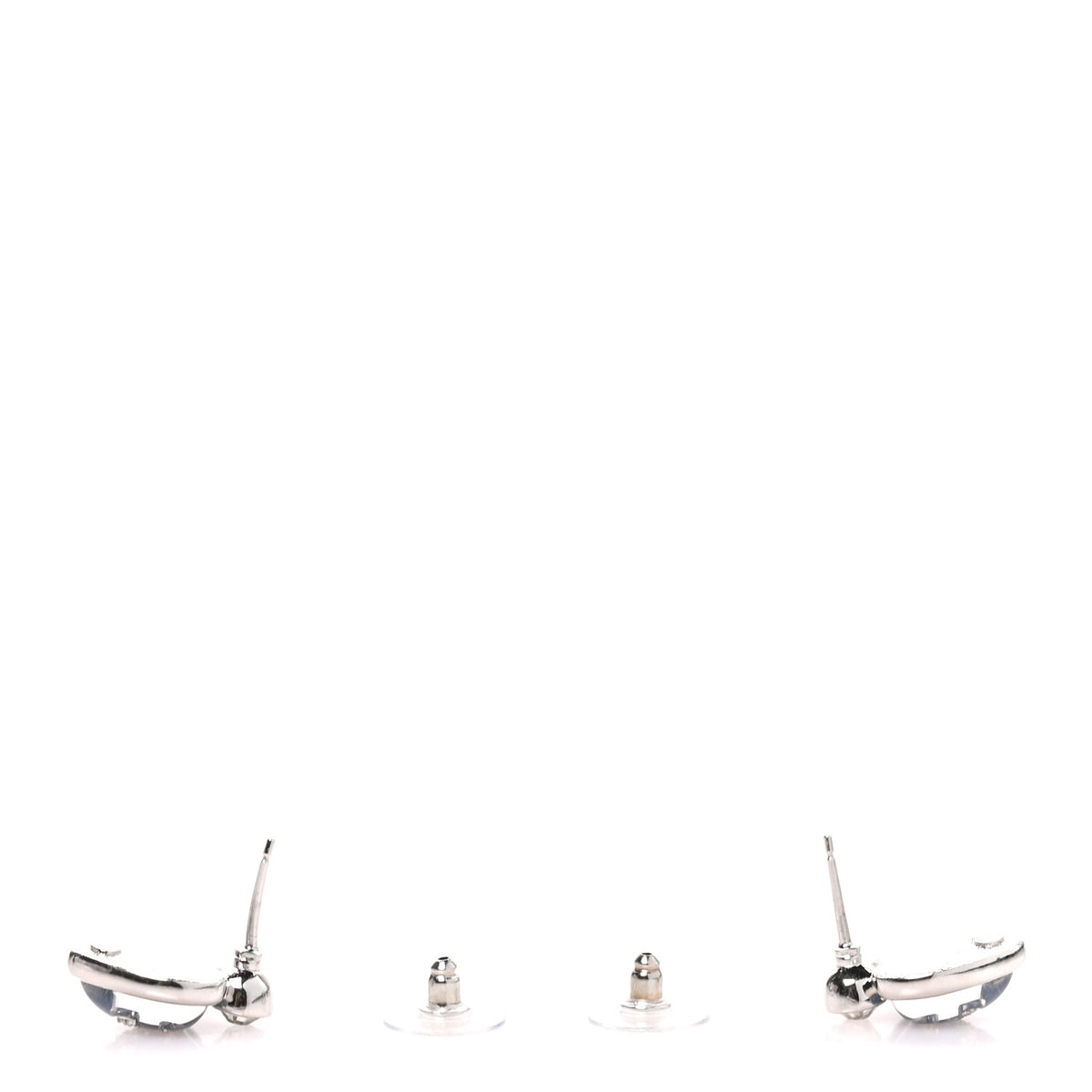 Chanel Resin Crystal CC Heart Earrings  Silver Blue 3 of 4