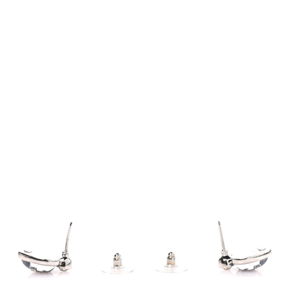 Chanel Resin Crystal CC Heart Earrings  Silver Blue 3 of 4