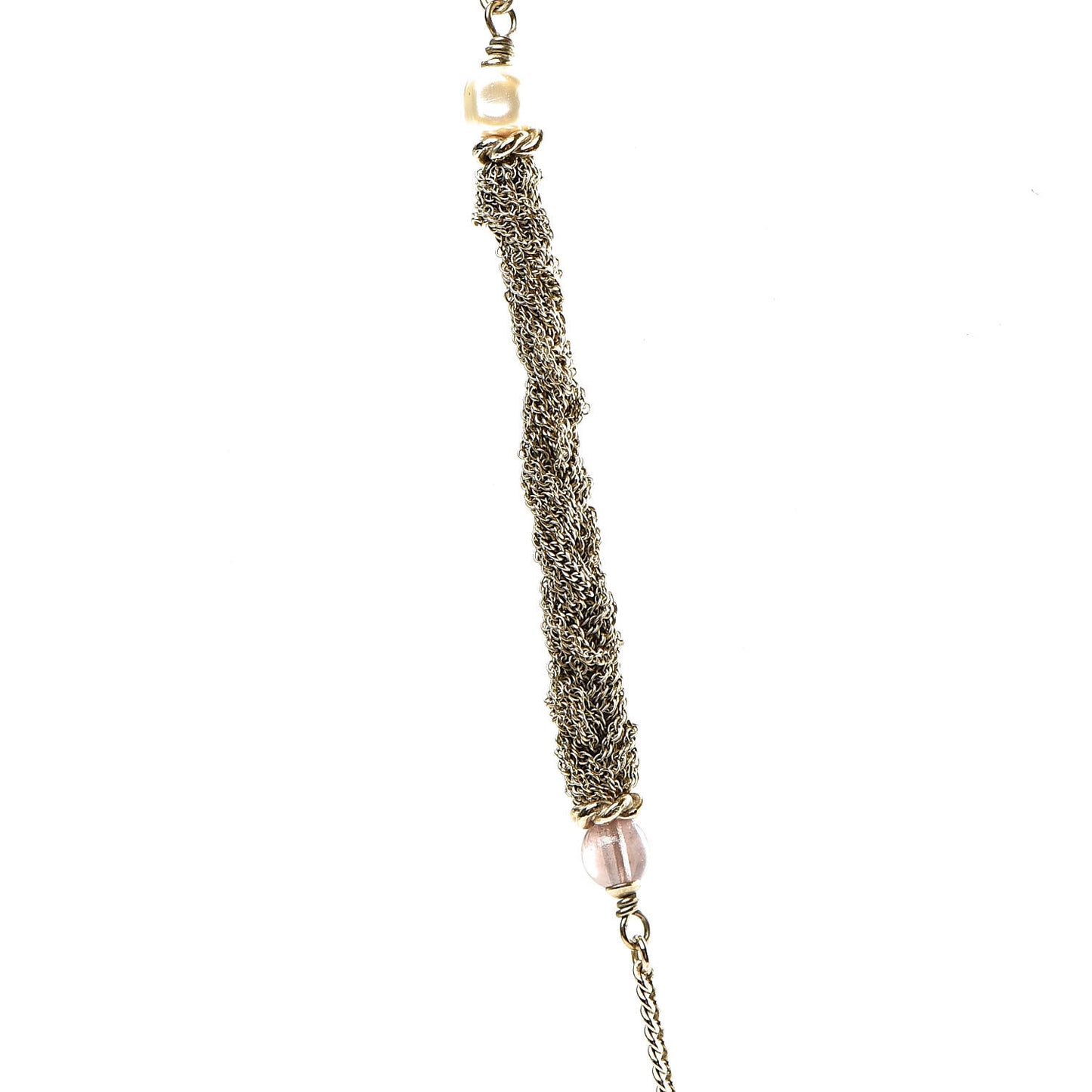 Pearl Crystal CC Bead Necklace Gold