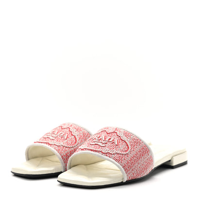 Prada Jacquard Logo Embroidered 10mm Slide Sandals 38.5 Rosso Talco 3 of 7