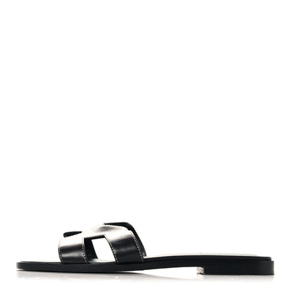 Hermes Box Calfskin Oran Sandals 37 Black 1 of 9