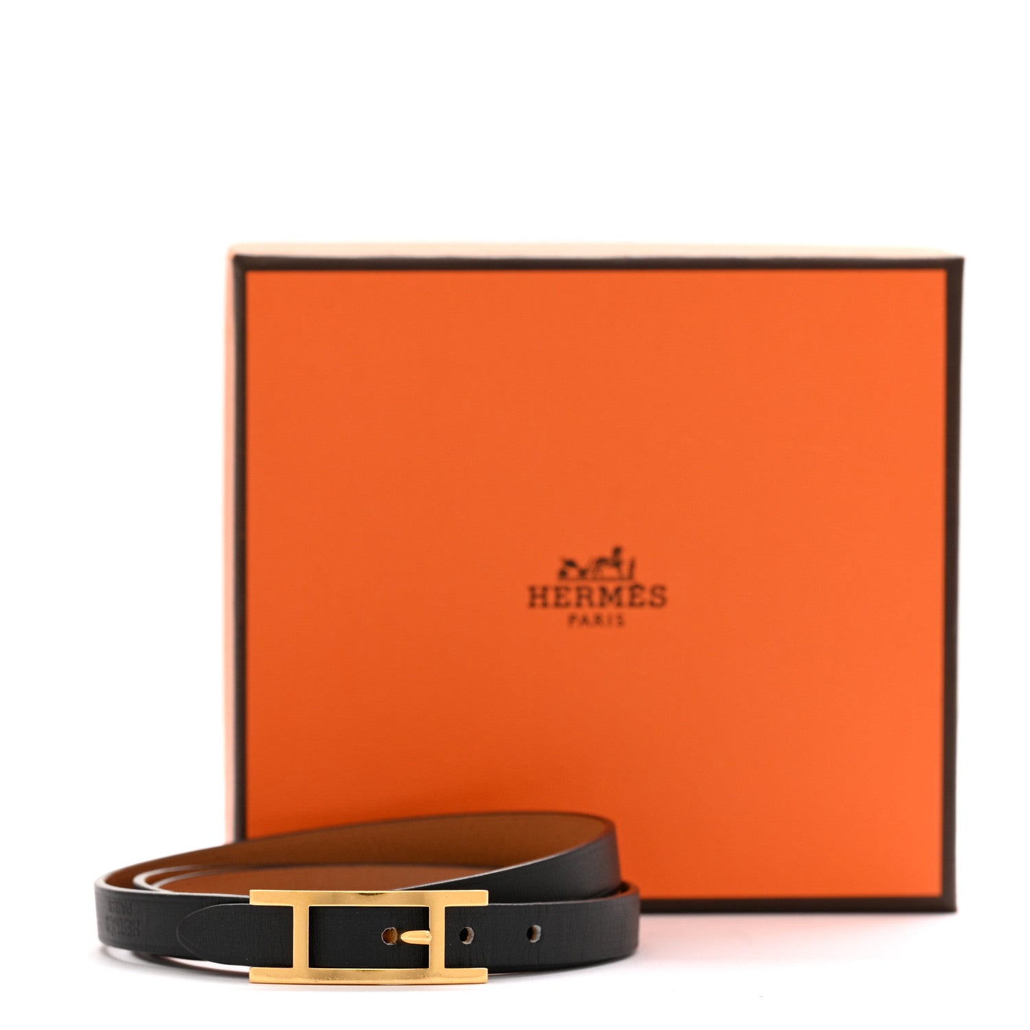 Hermes Chamonix Hapi 3MM Triple Tour Wrap Bracelet S Black Fauve