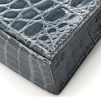 Hermes Shiny Niloticus Crocodile Kelly Elan Pochette Bleu Tempete 25 of 26