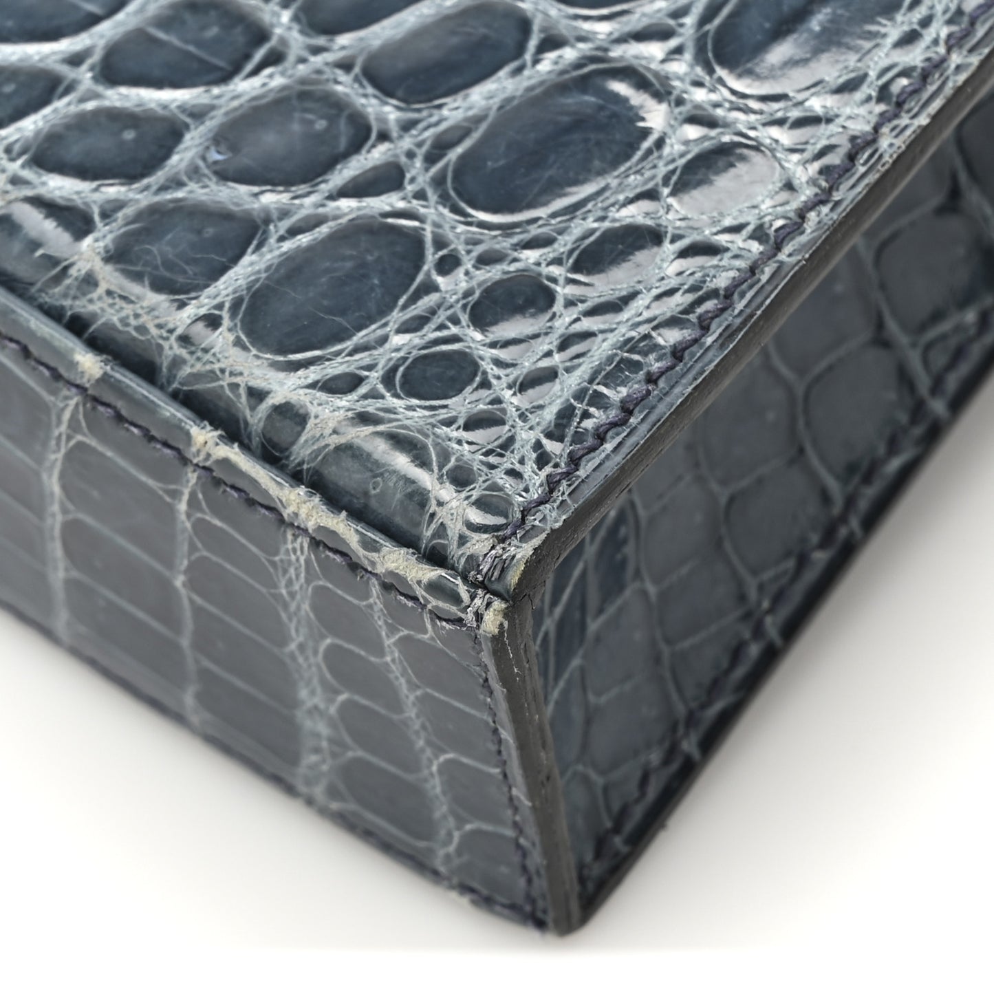 Shiny Niloticus Crocodile Kelly Elan Pochette Bleu Tempete