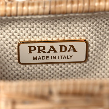 Prada Wicker Calfskin Mini Pouch Naturale White 6 of 8