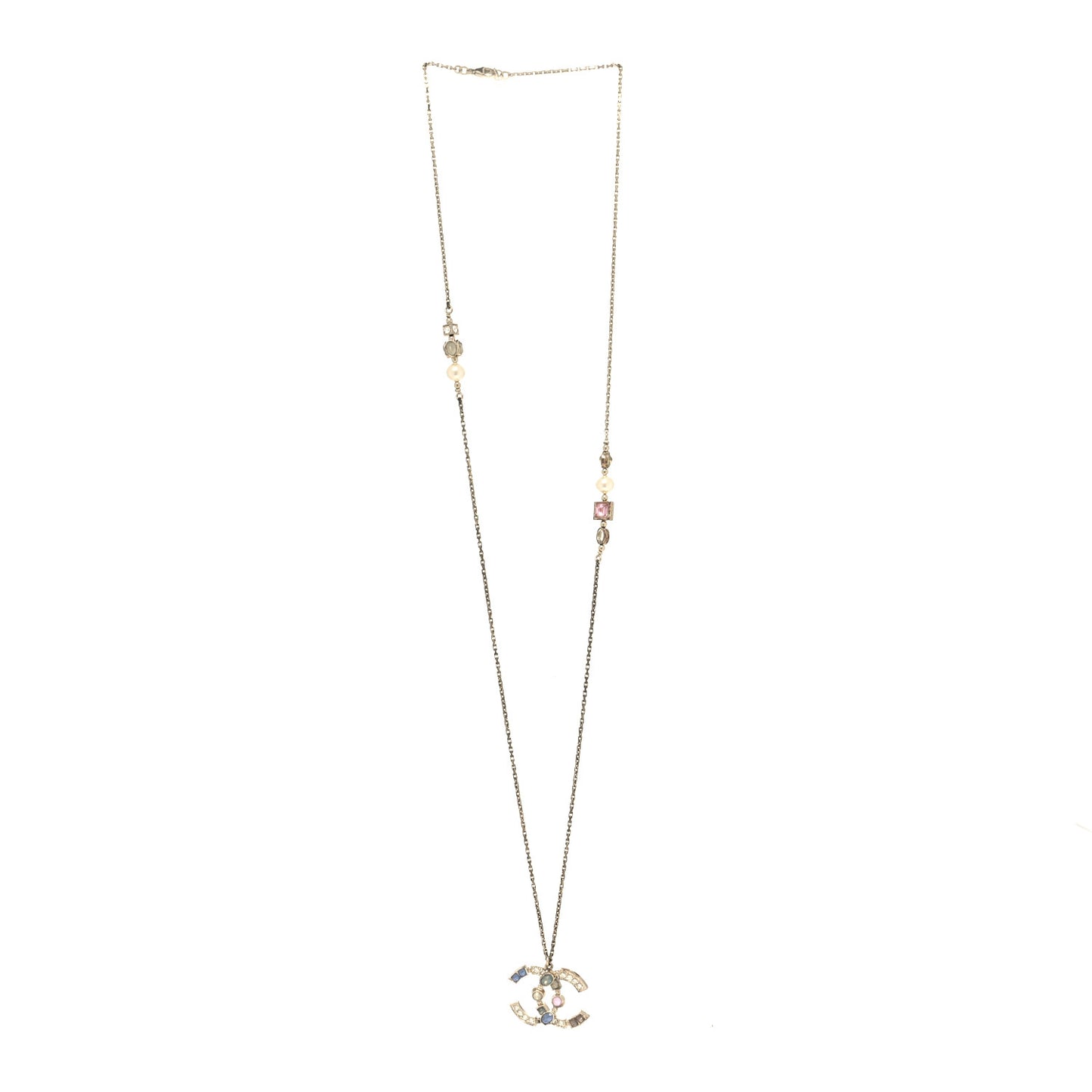 Crystal Pearl Gripoix Poured Glass Necklace Gold