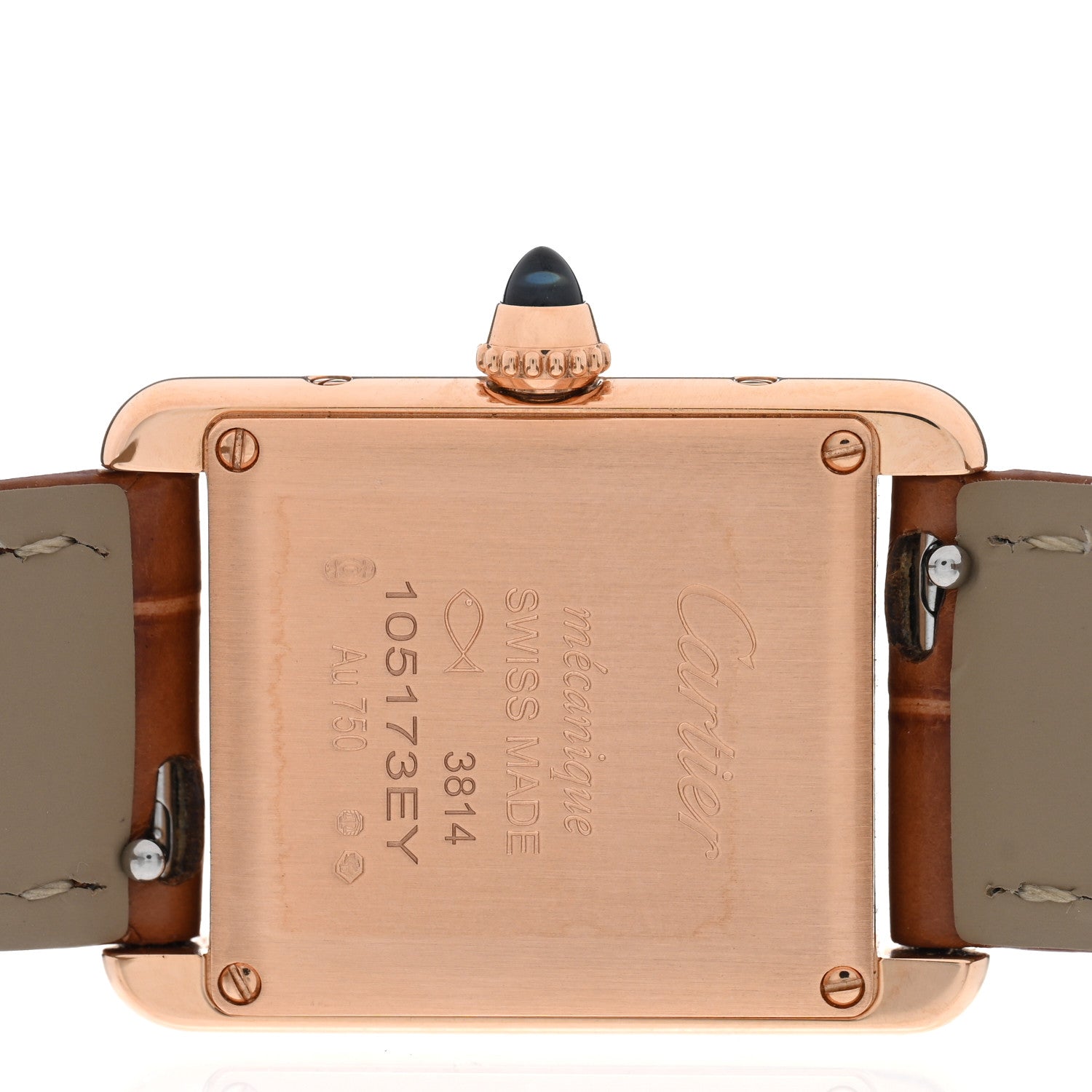 Cartier 18K Pink Gold Alligator 22mm Tank Louis Manual Winding Watch Brown 4 of 5
