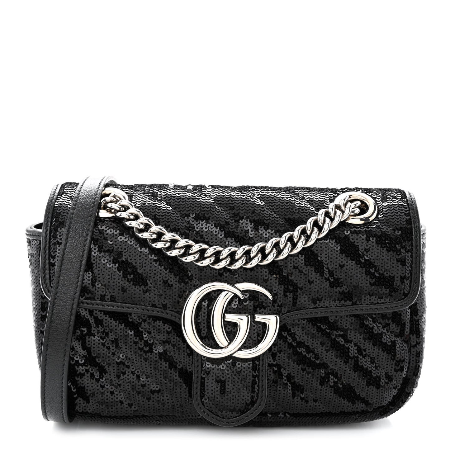Sequin Matelasse Diagonal Mini GG Marmont Shoulder Bag Black