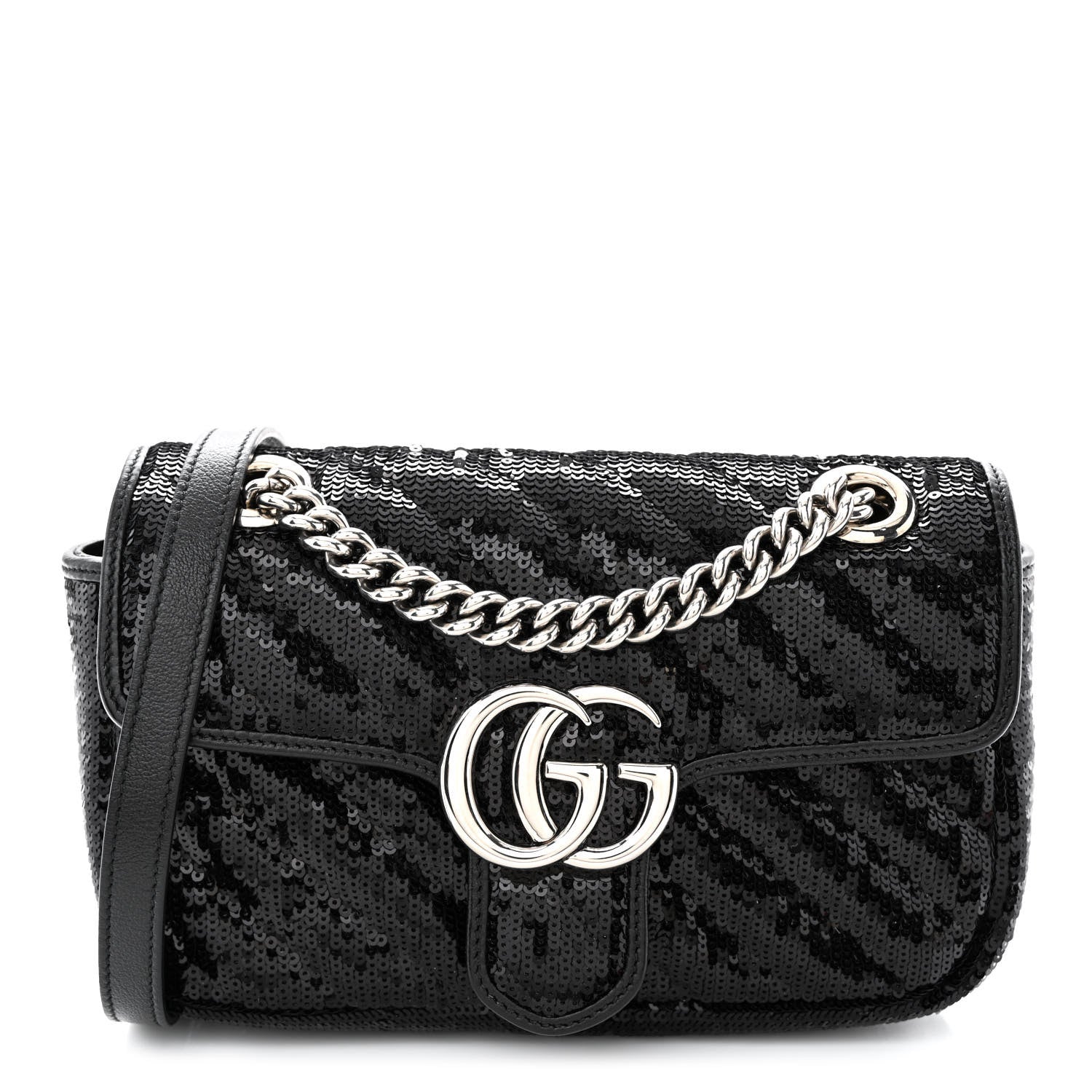 Gucci Sequin Matelasse Diagonal Mini GG Marmont Shoulder Bag Black 1 of 10