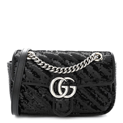 Gucci Sequin Matelasse Diagonal Mini GG Marmont Shoulder Bag Black 1 of 10