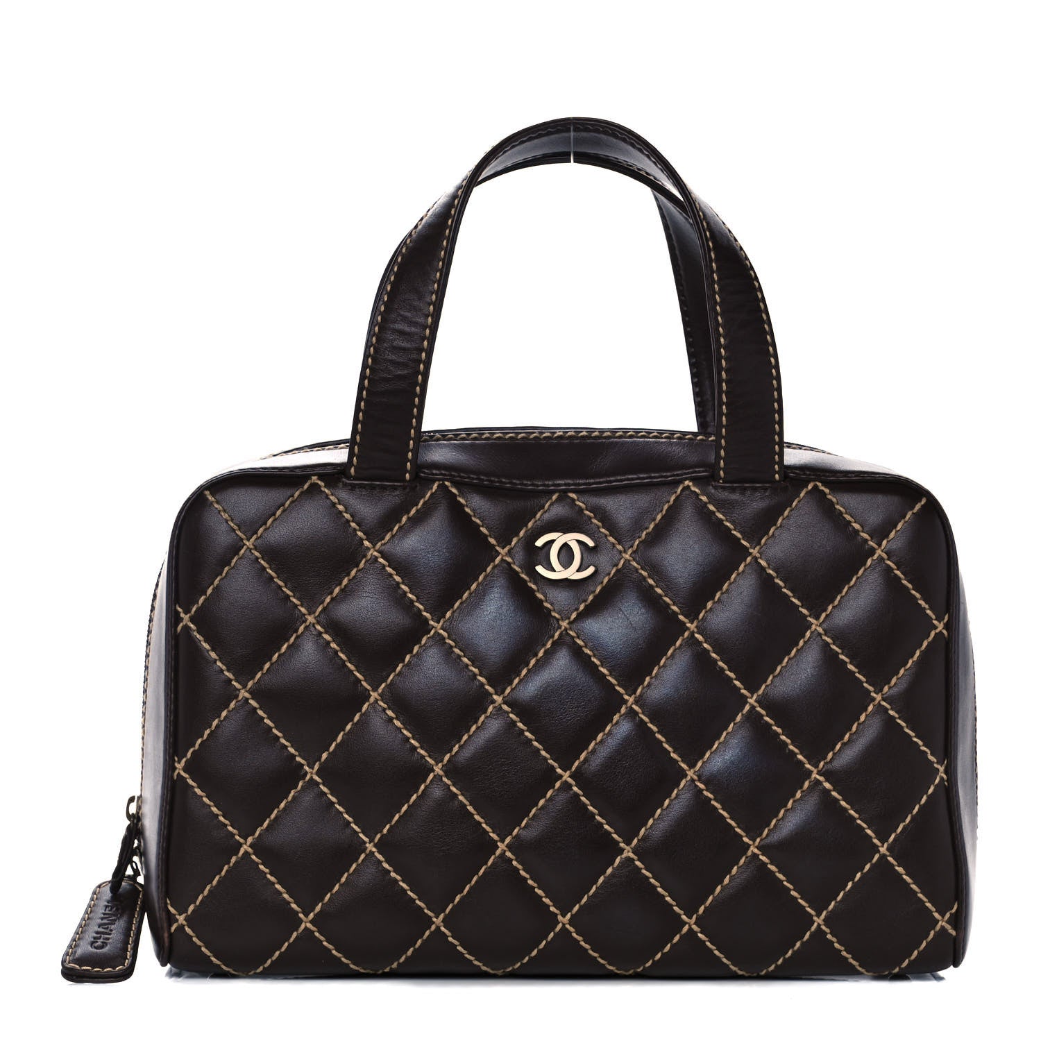 Chanel Calfskin Contrast Stitch Surpique Bowler Dark Brown 1 of 16