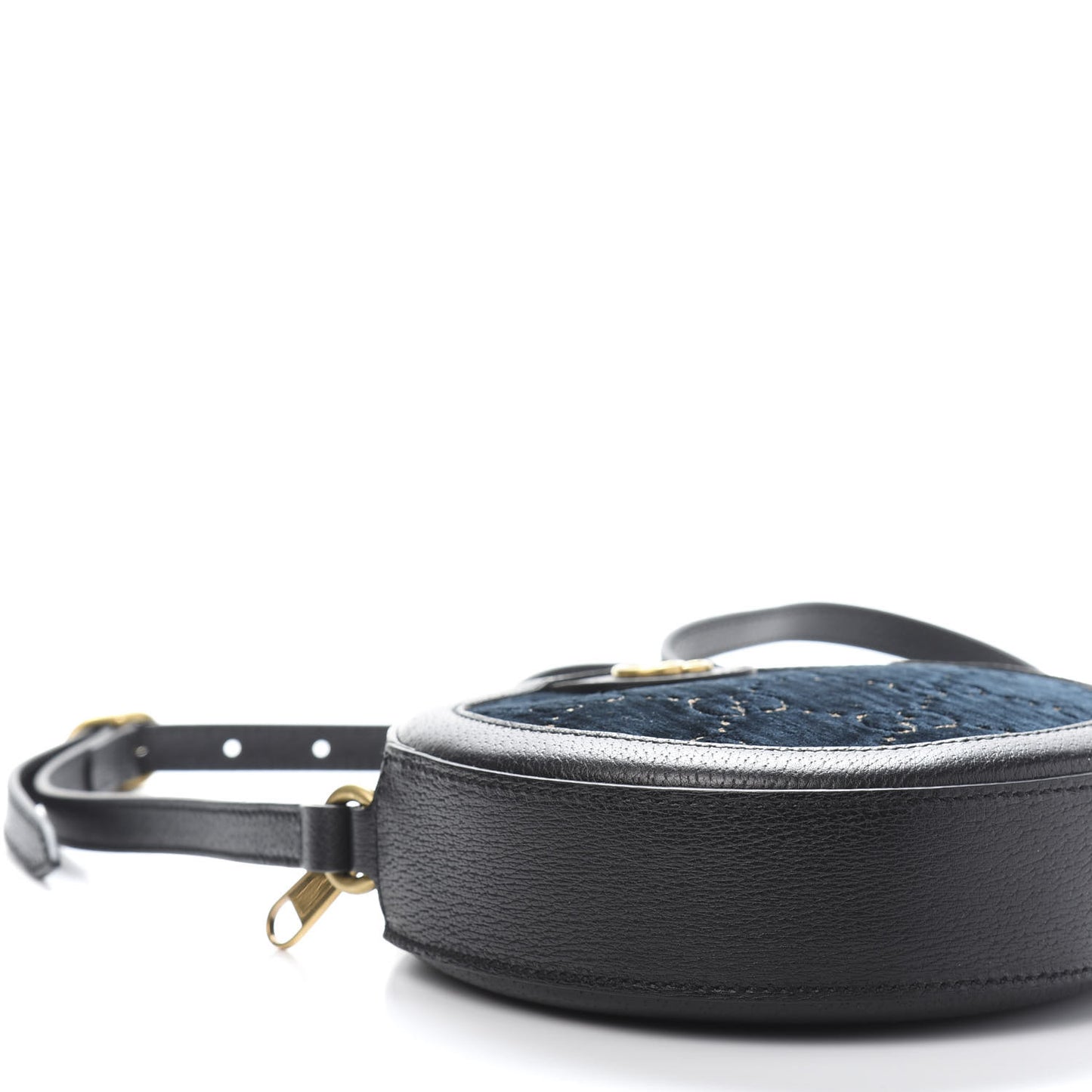 Velvet Calfskin GG Monogram Round Shoulder Bag Blue Beige