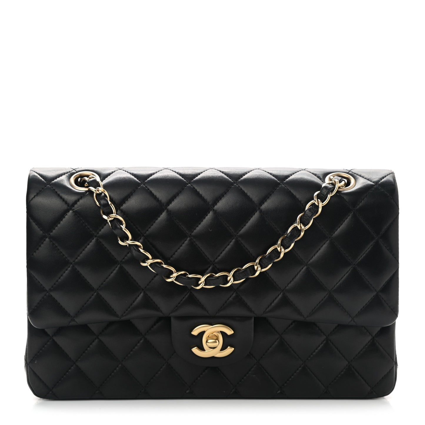 Lambskin Quilted Medium Double Flap Black