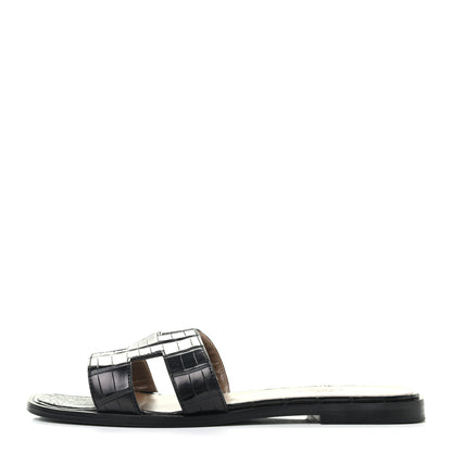 Hermes Shiny Alligator Oran Sandals 38.5 Black 1 of 8