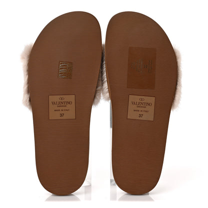 Valentino Garavani Mink Fur Rockstud Slide Sandals 37 Vapeur 5 of 8