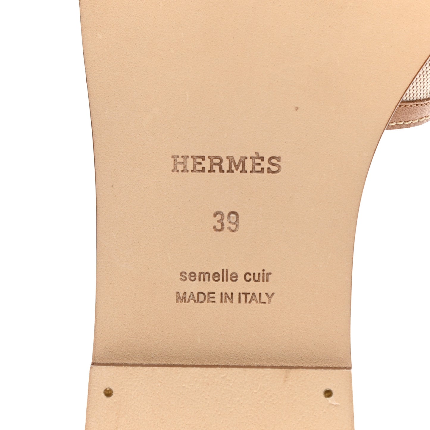 Calfskin Canvas Oran Sandals 39 Noisette Beige Dore