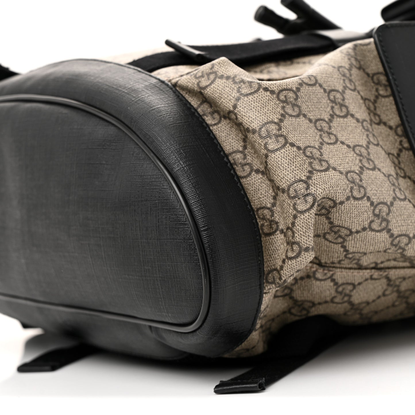 Soft GG Supreme Monogram Double Buckle Backpack Beige Black