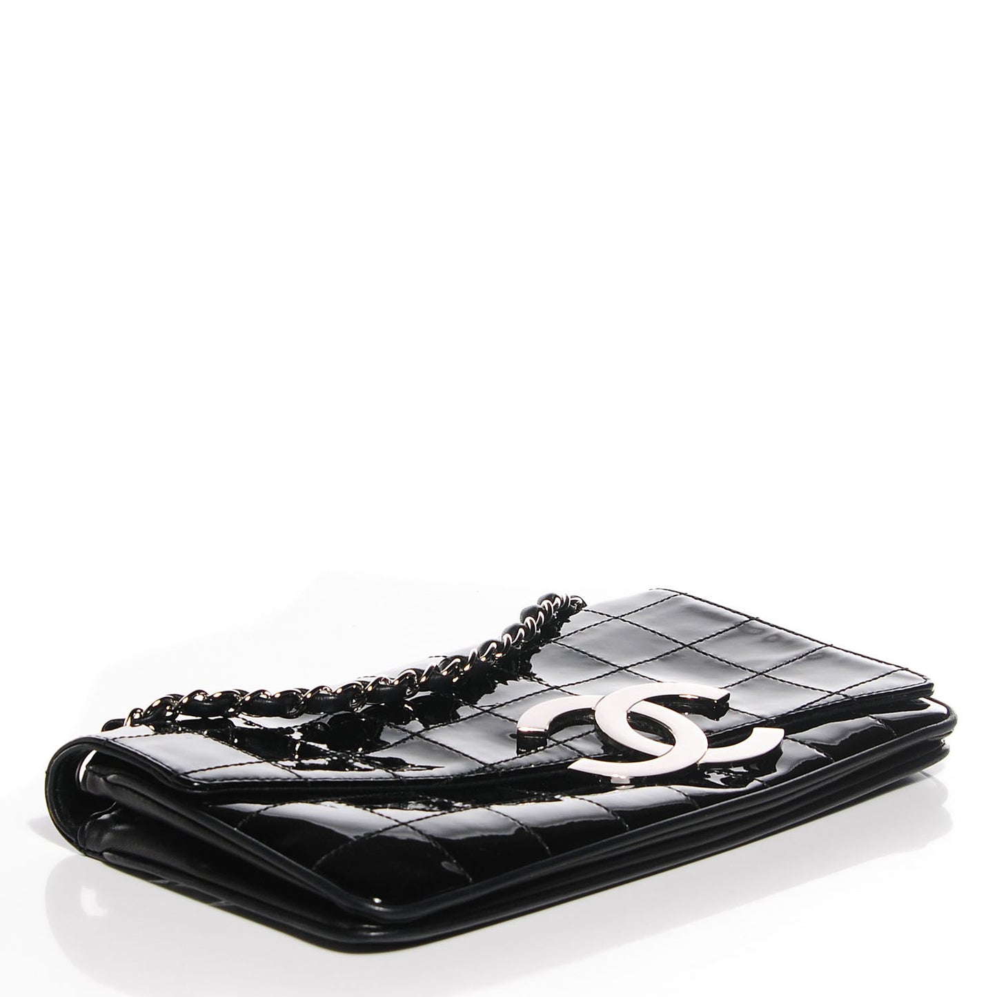 Patent Stitched Diagonal Flap Black