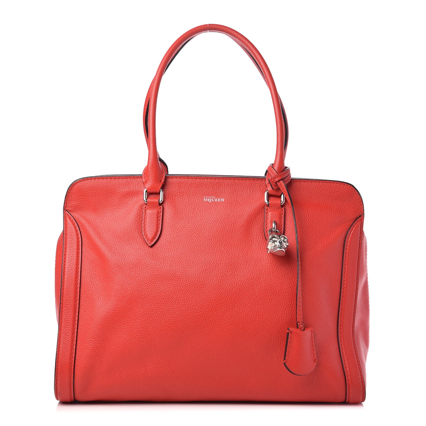 Calfskin Large Skull Padlock Zip Around Tote Red