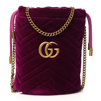 Gucci Velvet Matelasse Mini GG Marmont 2.0 Bucket Bag Fuchsia Violet Cyclamen 1 of 10