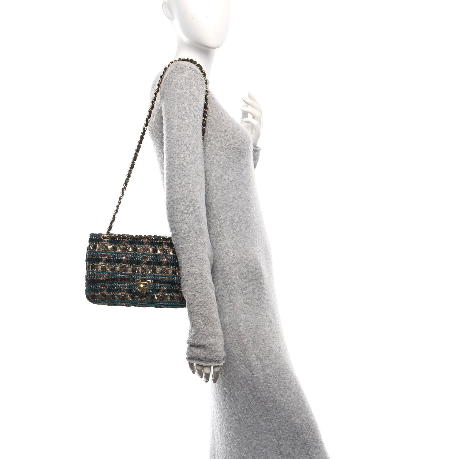 Chanel Tweed Metallic Lambskin Quilted Egyptian Double Flap Multicolor Gold 2 of 10