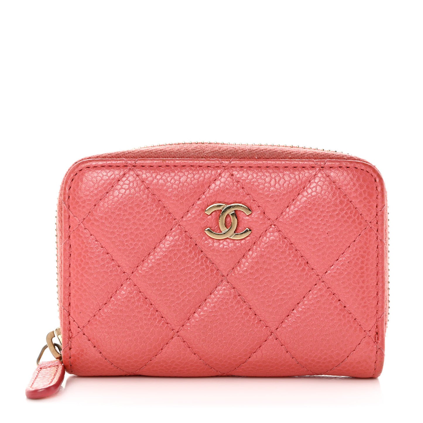 Metallic Caviar Quilted Zip Coin Purse Pink