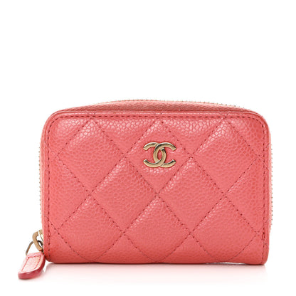 Chanel Metallic Caviar Quilted Zip Coin Purse Pink 1 of 8