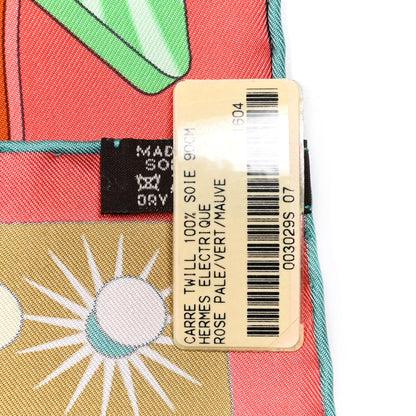 Hermes Silk Electrique Scarf 90 Rose Pale Vert Mauve 3 of 5