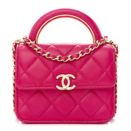 Chanel Lambskin Quilted Top Handle Flap Clutch With Chain Fuchsia 1 of 11