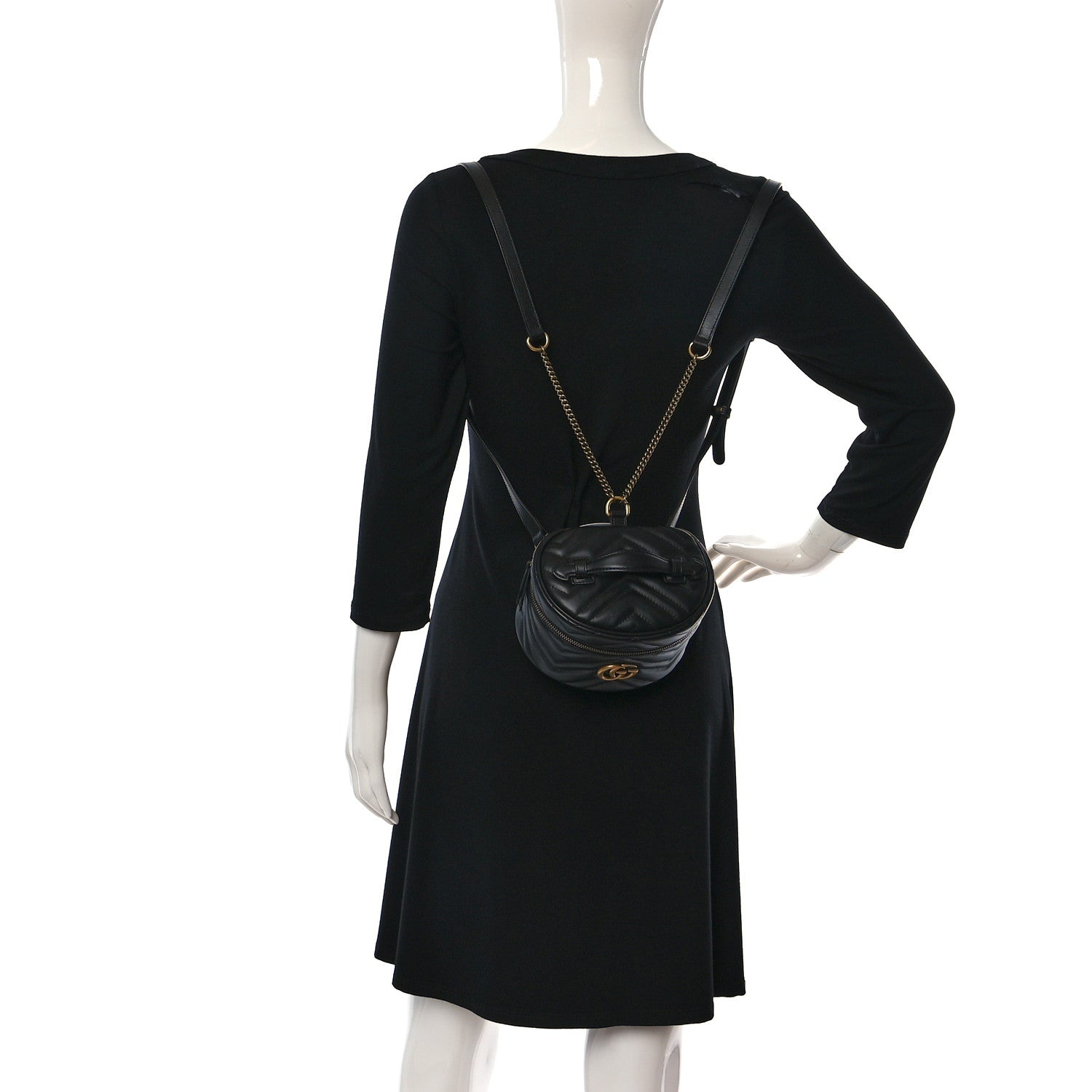 Gucci Calfskin Matelasse Mini GG Marmont Round Backpack Black 2 of 10
