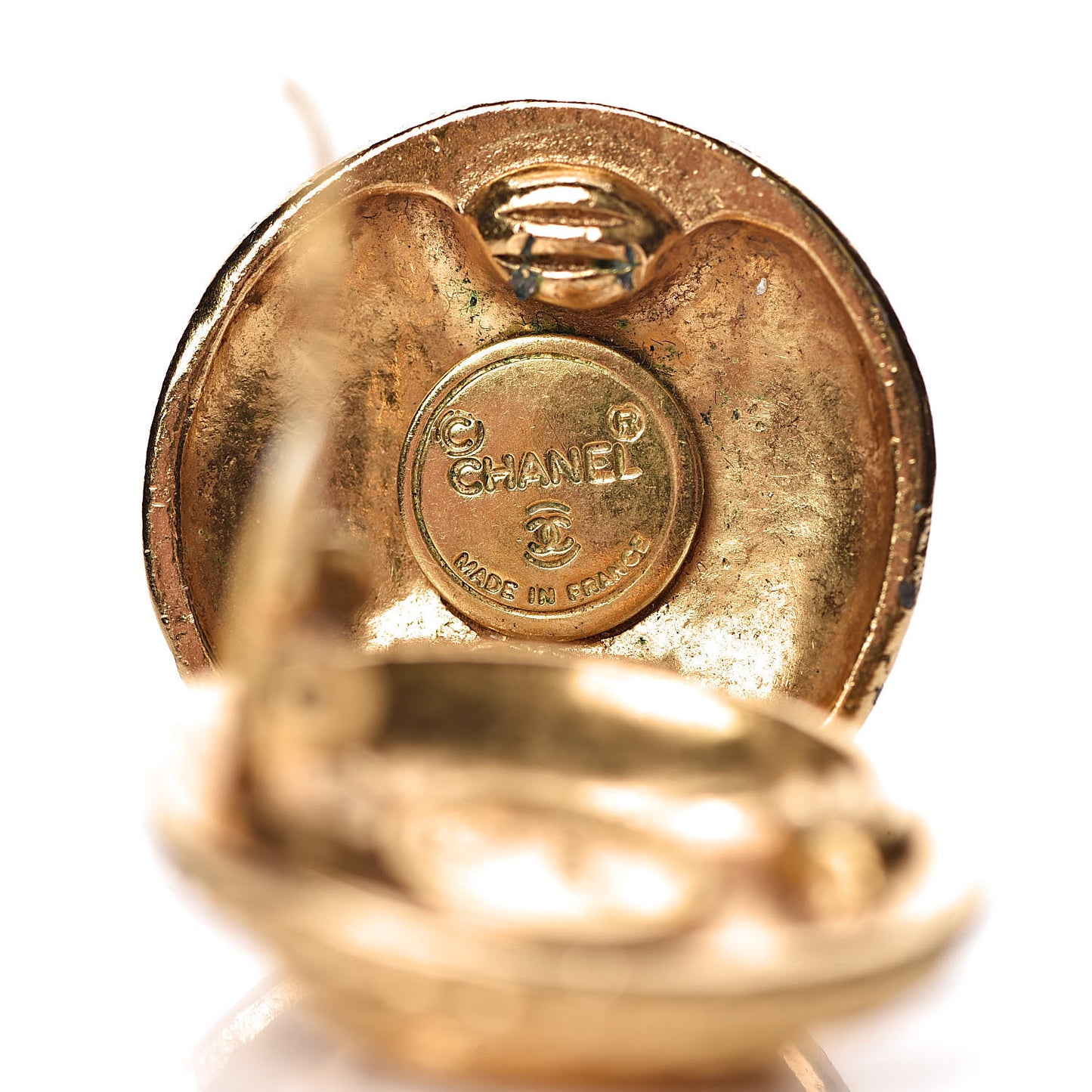 CC Button Clip On Earrings Gold