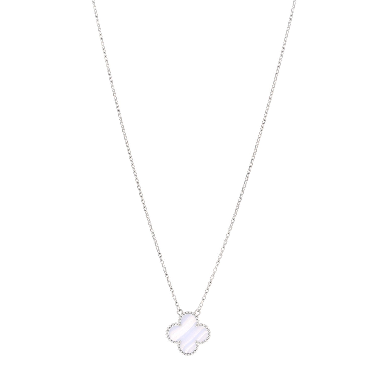 Van Cleef & Arpels 18K White Gold Chalcedony Vintage Alhambra Pendant Necklace 1 of 5
