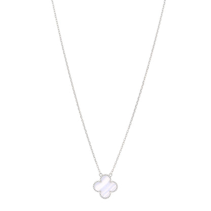 Van Cleef & Arpels 18K White Gold Chalcedony Vintage Alhambra Pendant Necklace 1 of 5