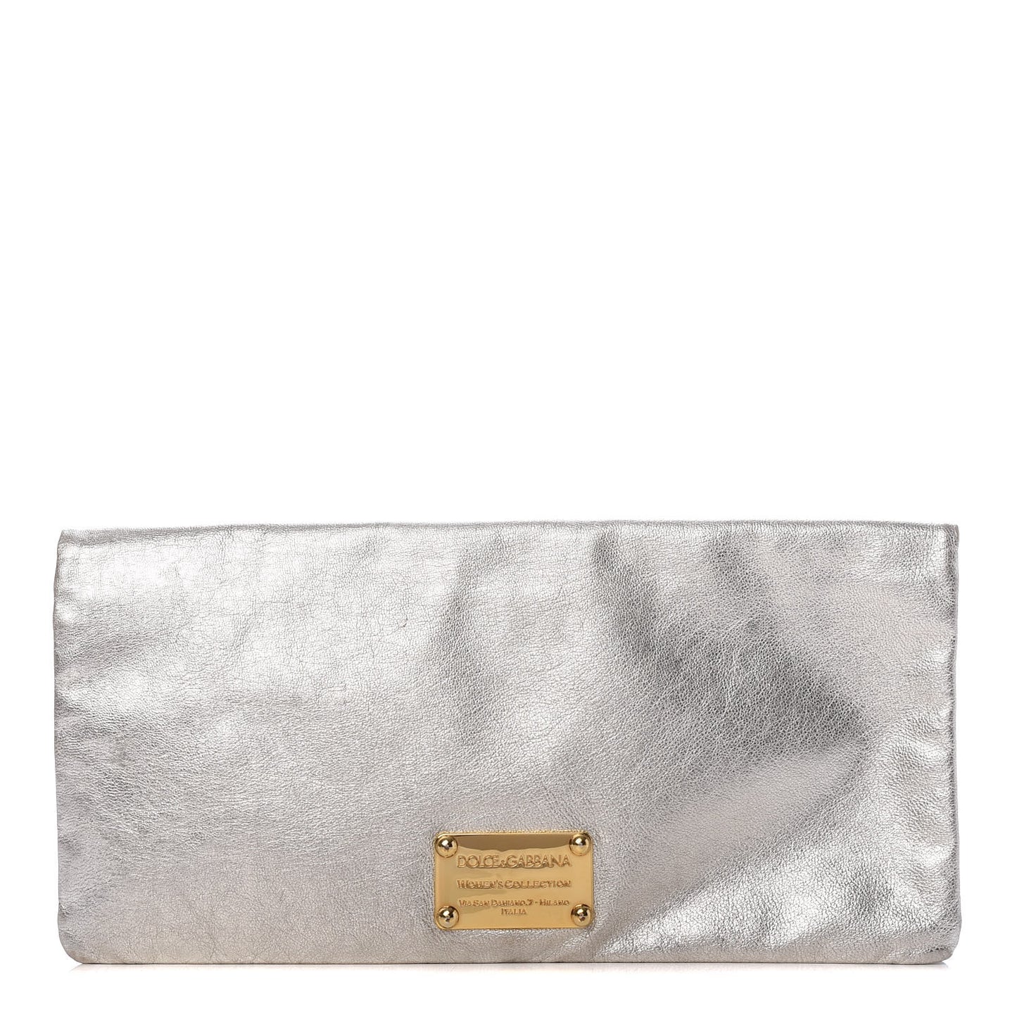 Metallic Calfskin Flap Clutch Silver