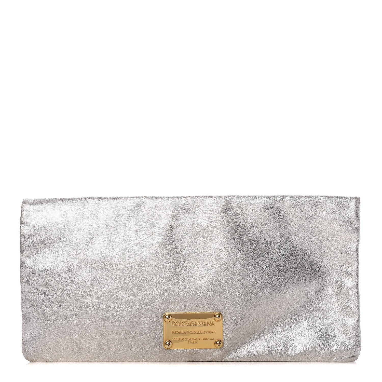 Dolce & Gabbana Metallic Calfskin Flap Clutch Silver 1 of 9