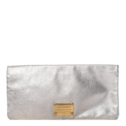 Dolce & Gabbana Metallic Calfskin Flap Clutch Silver 1 of 9