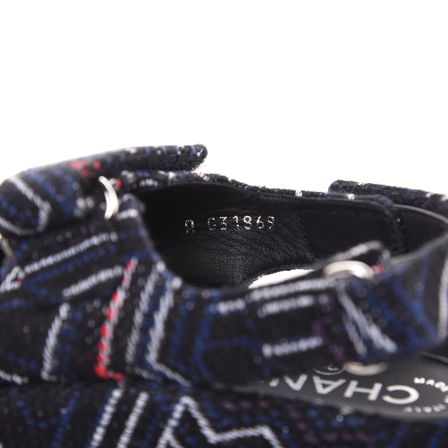 Chanel Tweed Lambskin Light Up LED Flat Sandals 36 Black Navy Red 8 of 11
