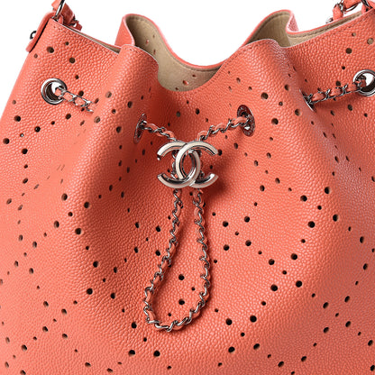 Chanel Caviar Perforated Drawstring CC Bag Coral Beige 12 of 12