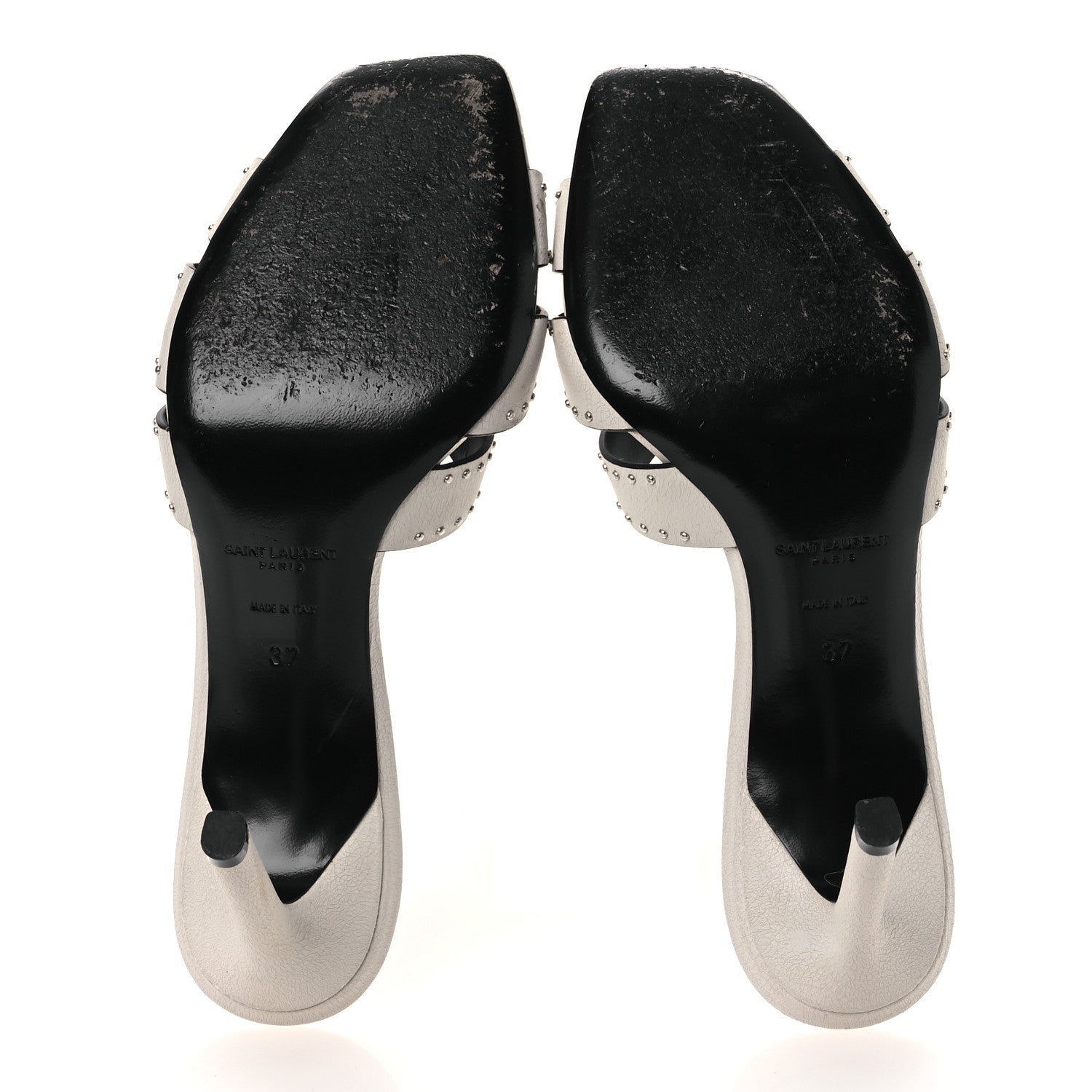 Saint Laurent Grain De Poudre Tribute 85 Slide Studded Sandals 37 Off White 7 of 12