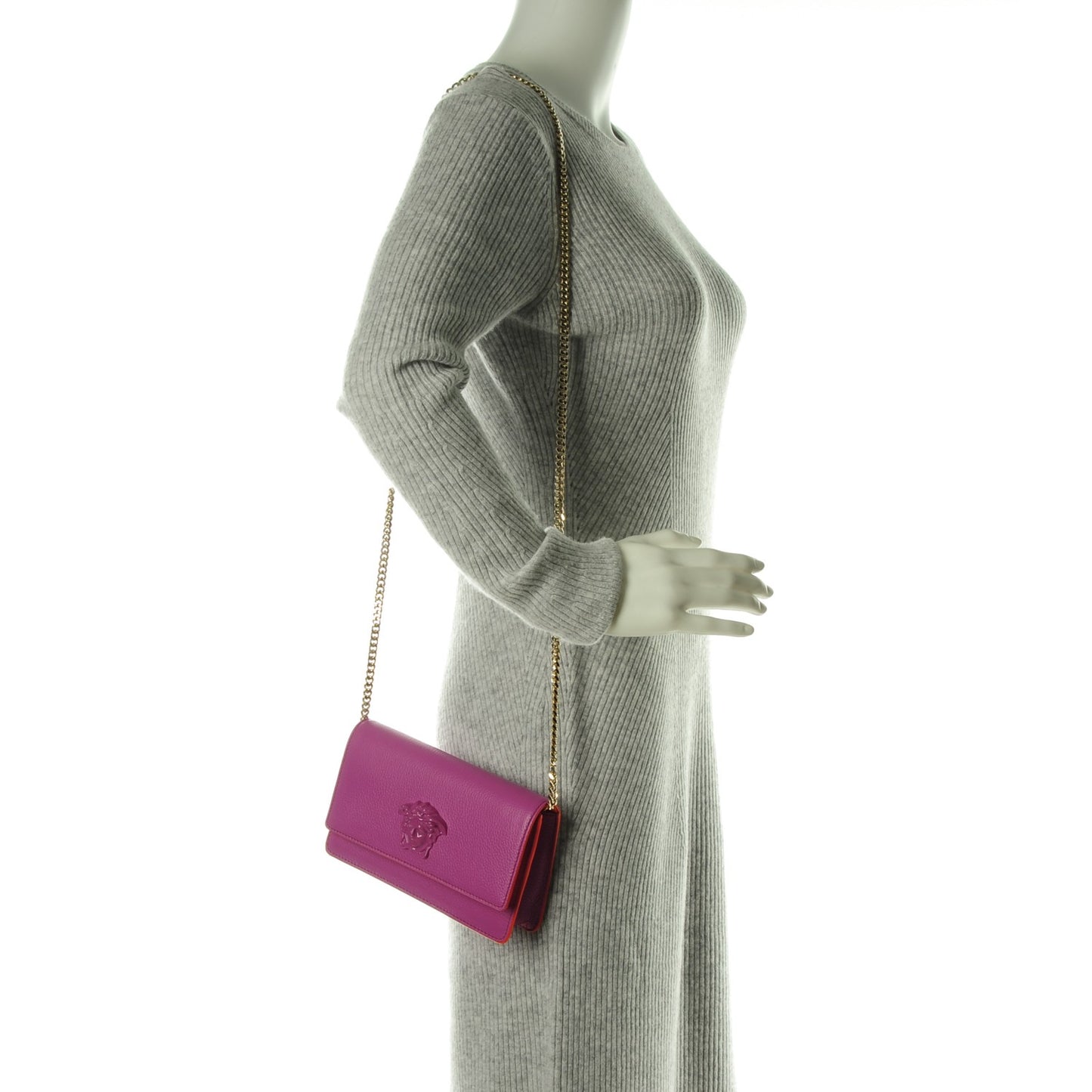 Grained Calfskin Palazzo Chain Evening Bag Pink