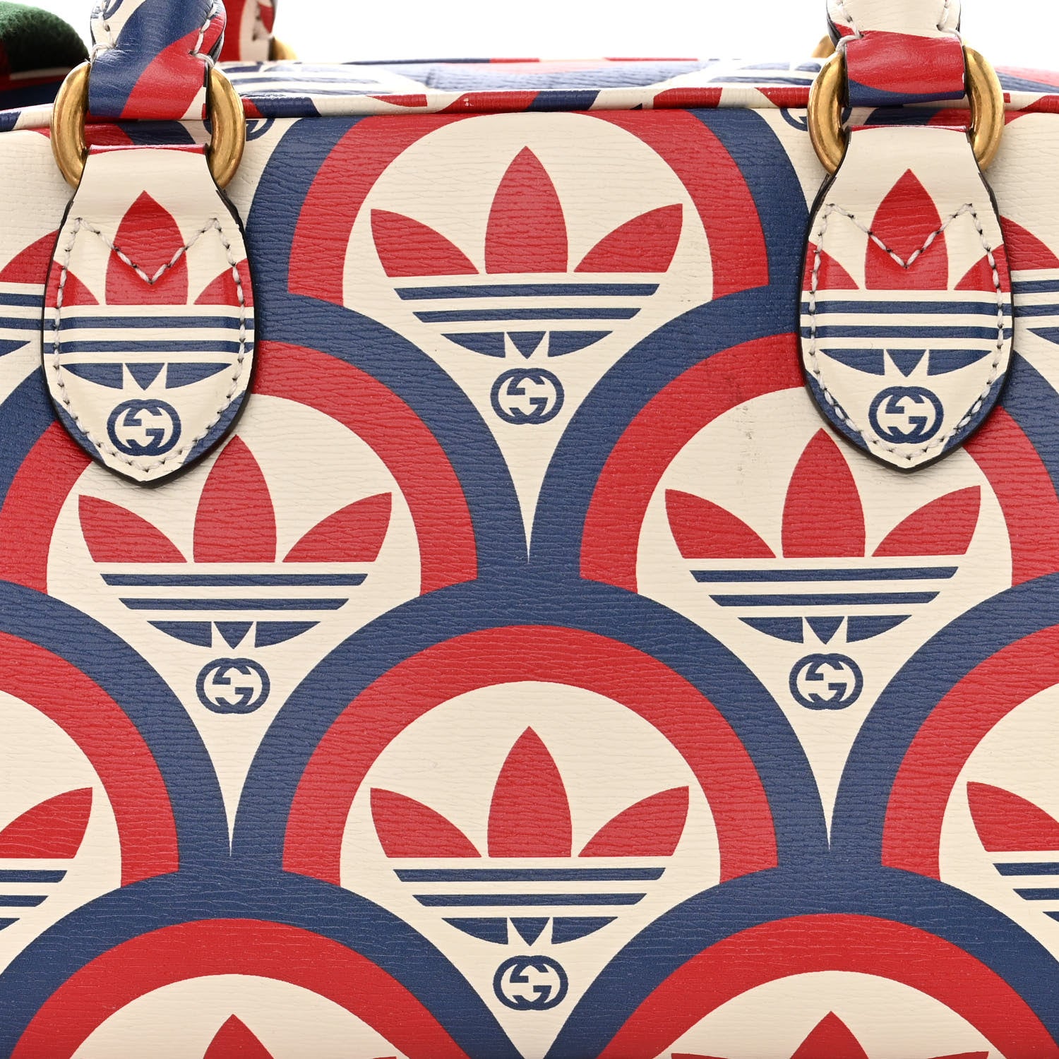 Gucci X ADIDAS Shangai Calfskin Web Trefoil Interlocking G Mini Duffle Bag Red White Blue 8 of 13