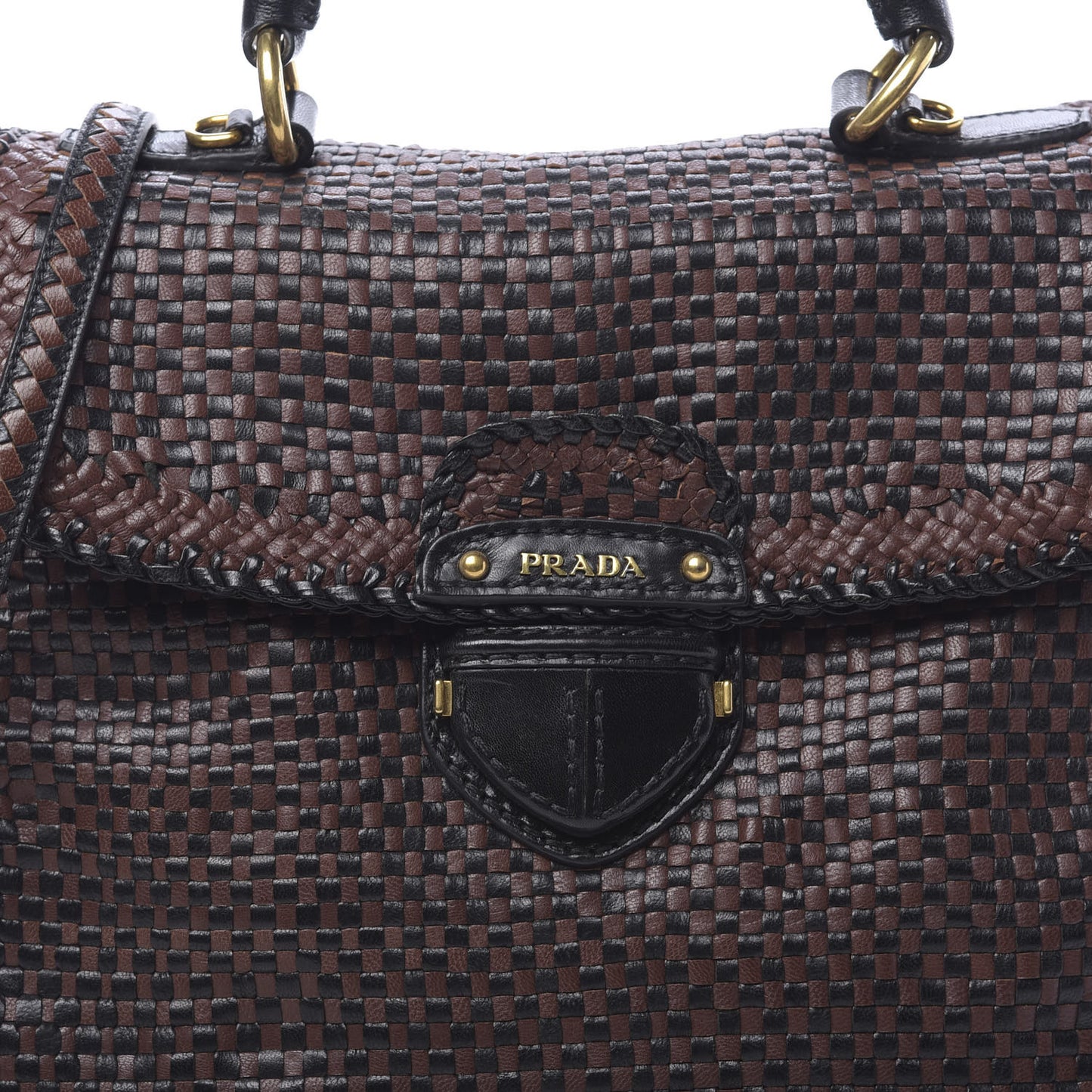 Goatskin Woven Top Handle Satchel Moro Black