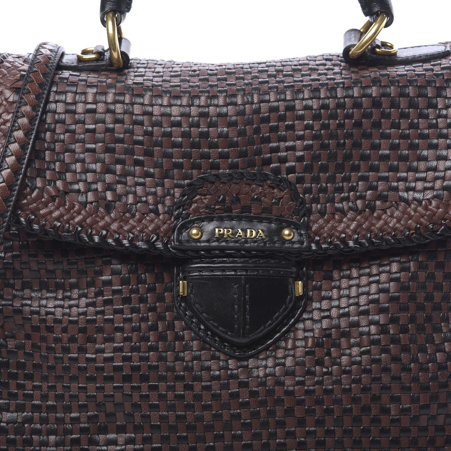 Prada Goatskin Woven Top Handle Satchel Moro Black 7 of 9