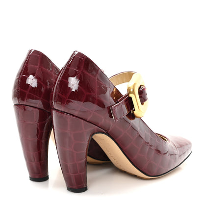 Bottega Veneta Glossy Calfskin Crocodile Embossed Mostra Mary Jane 90 MM Pumps 37 Merlot 5 of 10