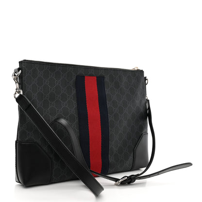 Gucci Soft GG Supreme Monogram Appia Calfskin Web East West Messenger Bag Black Grey 3 of 12