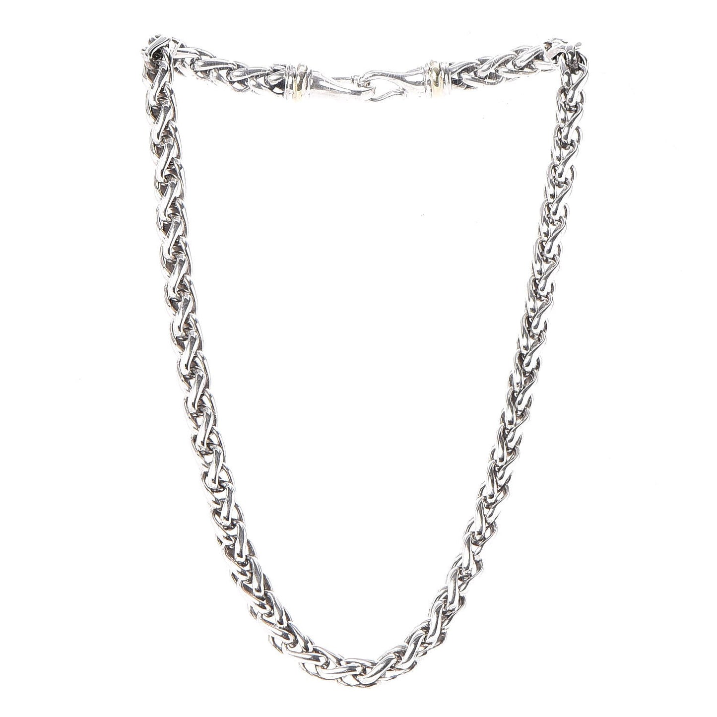Sterling Silver 14K Yellow Gold 8mm Wheat Chain Necklace